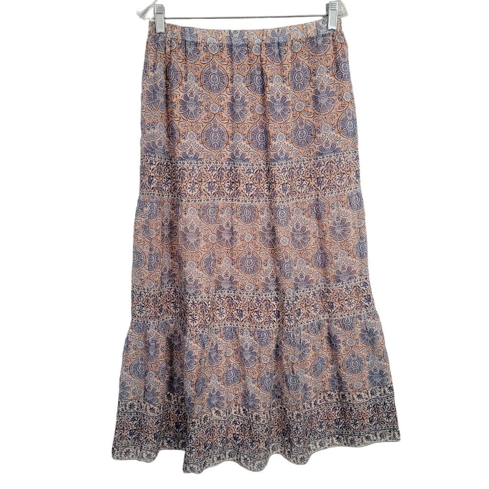 Joie Size S Skirt Silk Tiered Flowy Pastel Floral Lined Maxi Long Peach Blue - Picture 2 of 8